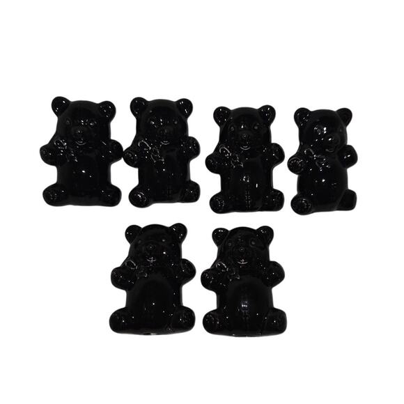 Lot 6 Vtg Hand Blown BLACK Art Glass Teddy Bear Figurine Gummy Bear - Picture 2 of 9